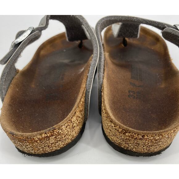 Birkenstock Gizeh Kids 33 / 2.5  Metallic Silver Birko Flor Thong Sandals Girls - Picture 5 of 6